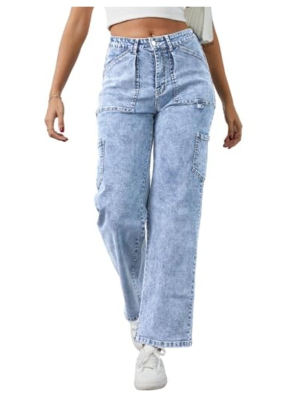 High Waisted Cargo Jeans Stretch Elastic Waist Straight Leg Joggers